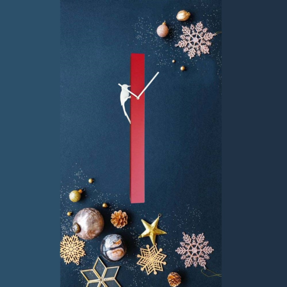 啄動時光時鐘-霧紅聖誕節 Pecking time pillar clock red christmas