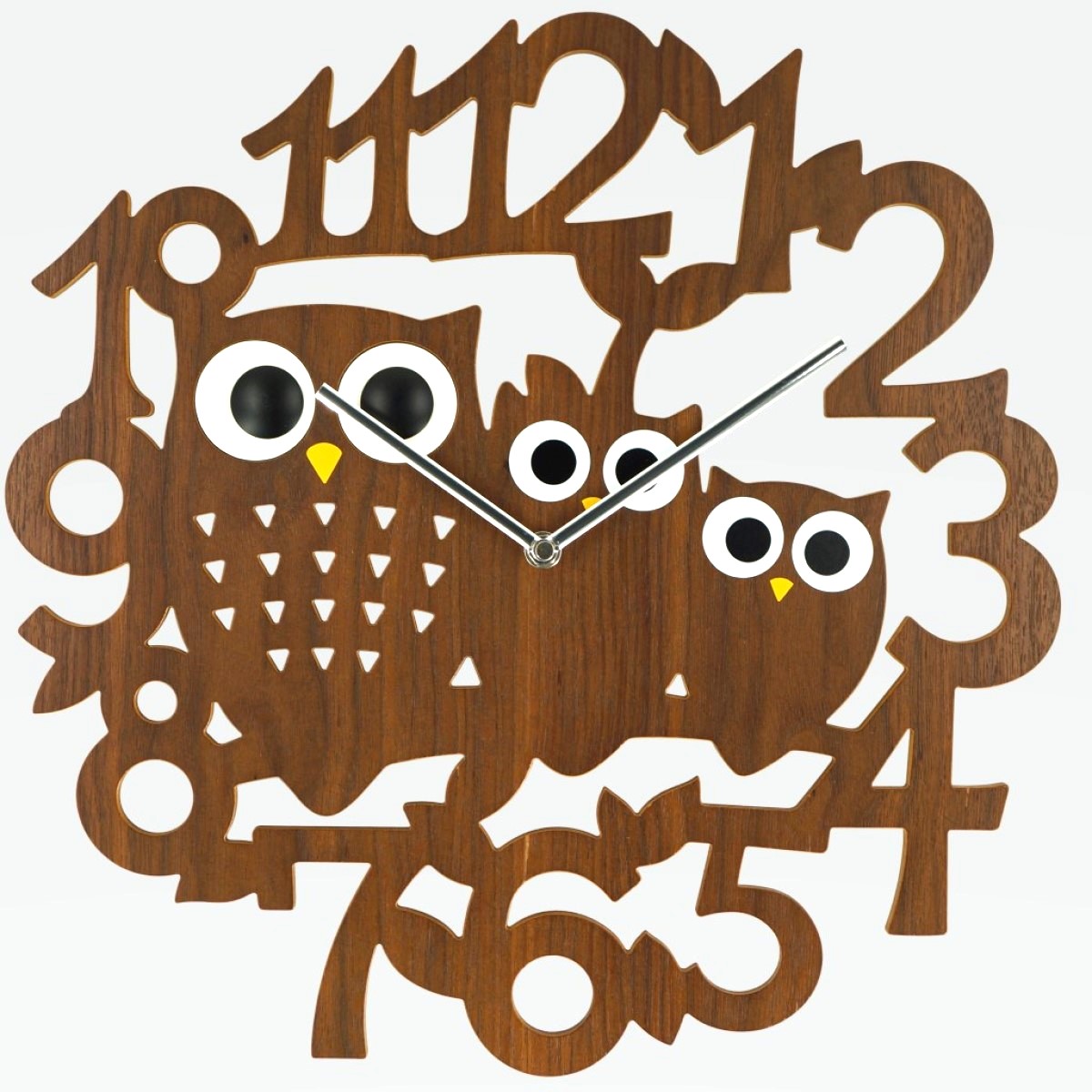 咕咕家族 木質掛鐘 動眼設計 三隻貓頭鷹 Owls Family Wooden Wall Clock with Moving Eyes – Three Owls Design