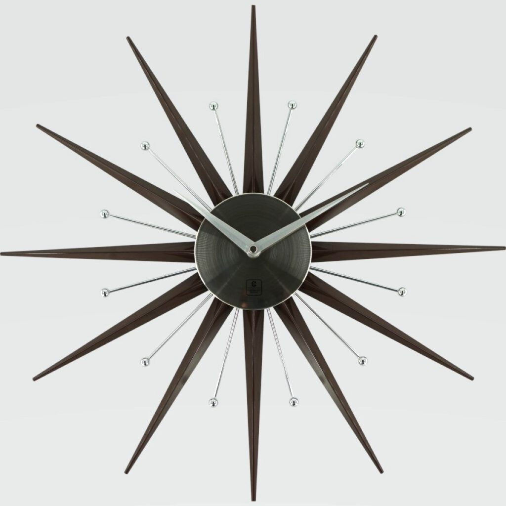 旭日時光 Sunburst 掛鐘 胡桃木 銀色裝飾 Sunburst Wall Clock – Walnut with Silver Accents